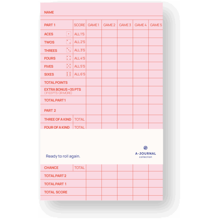 A-Yatzy – Yahtzee Scoreblok – Navulling – Roze rood