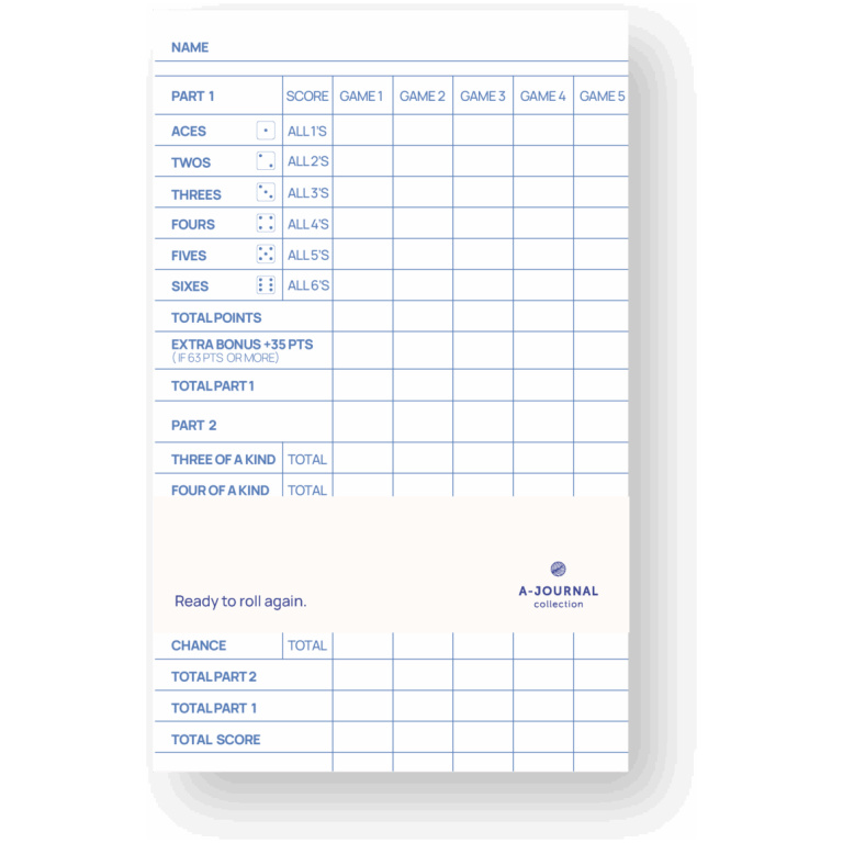 A-Yatzy – Yahtzee Scoreblok – Navulling – Blauw Wit