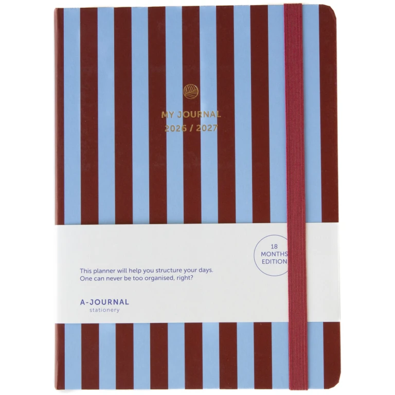 My Journal 18 Months Diary 2026-2027 Stripes Blue Bordeaux