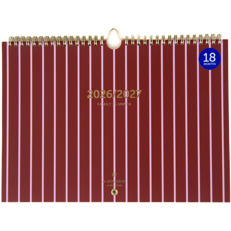 A-Journal 18 Maanden Familieplanner 2026-2027 Stripes Pink